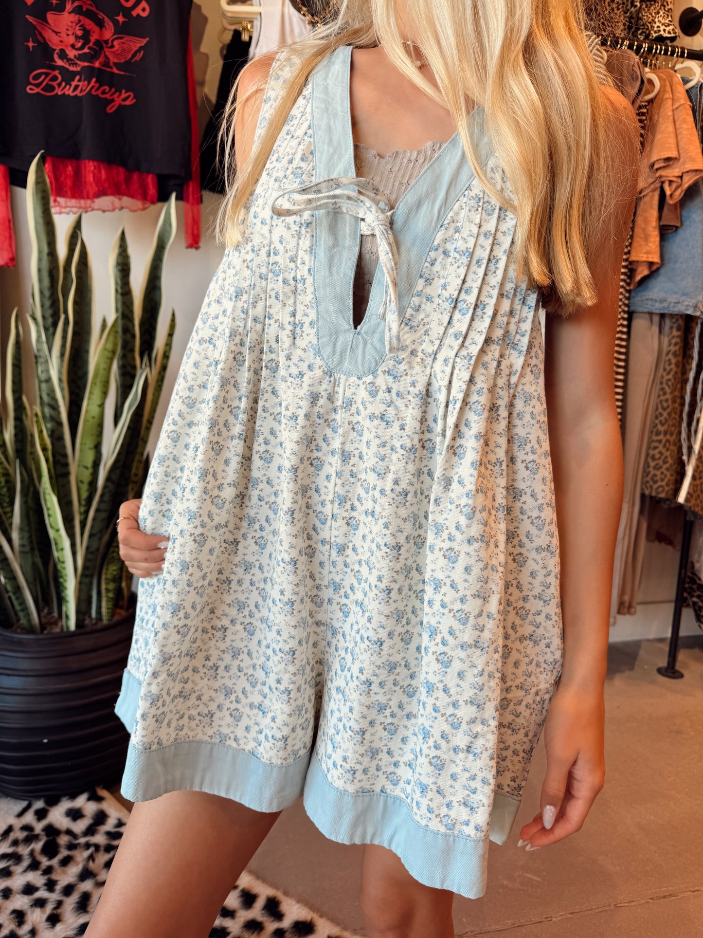 Floral Denim Romper