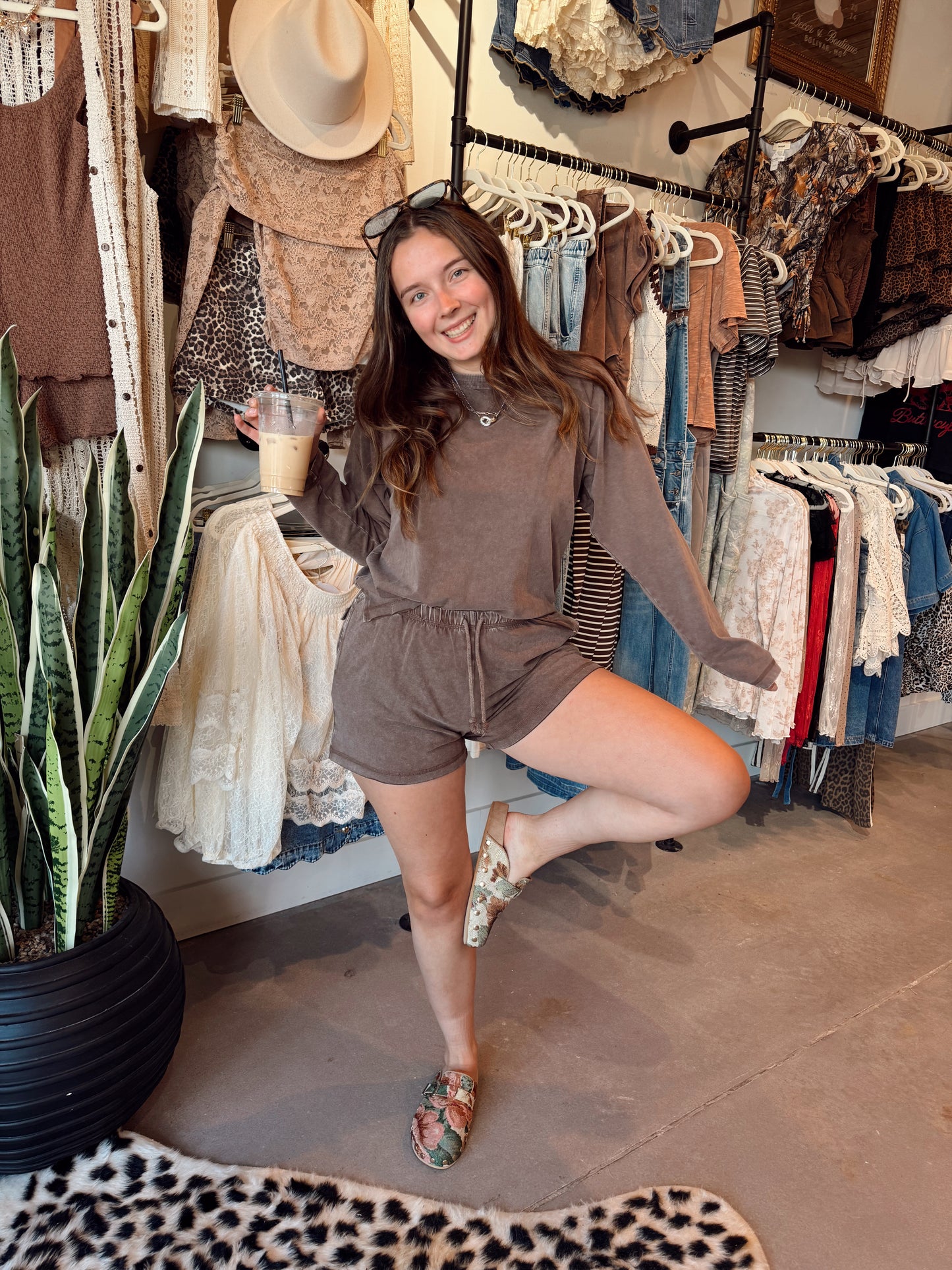 Brown Shorts Lounge Set