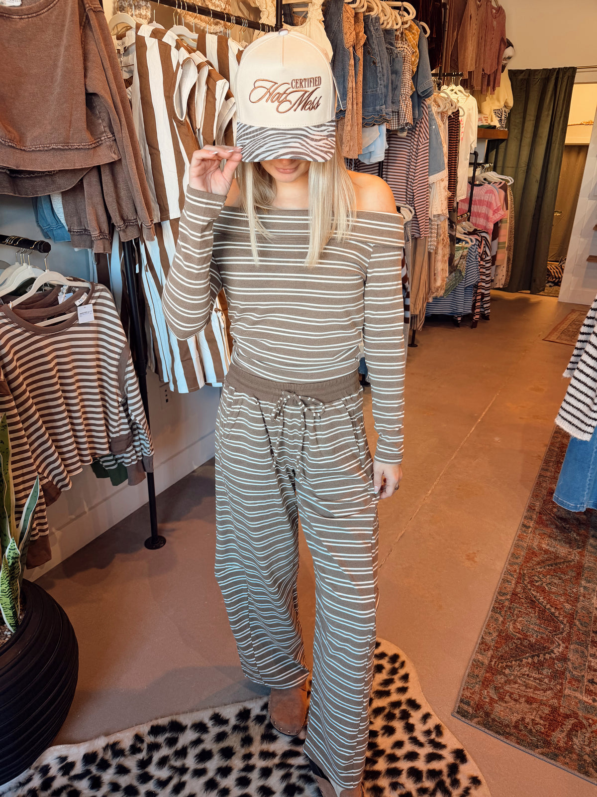 Marlowe Stripe Off Shoulder Set