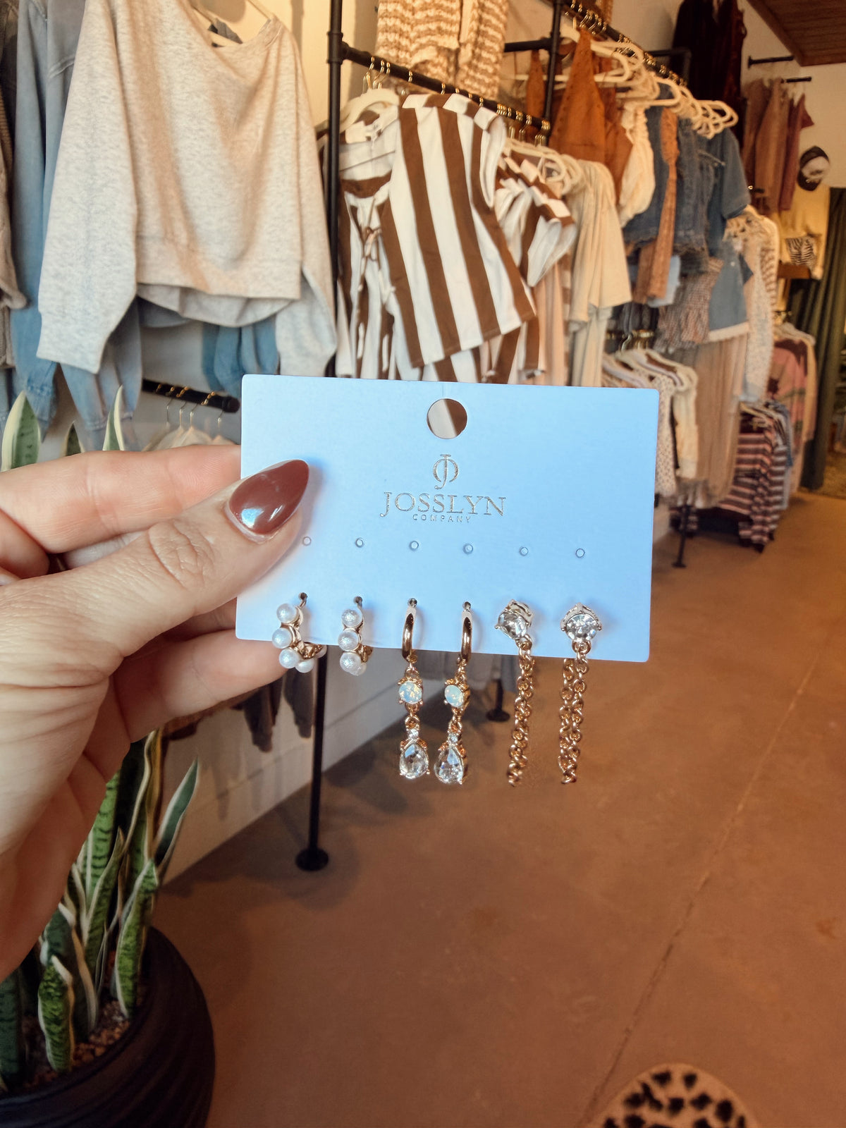 Pearl Hoop Crystal Drop Chain Earring set