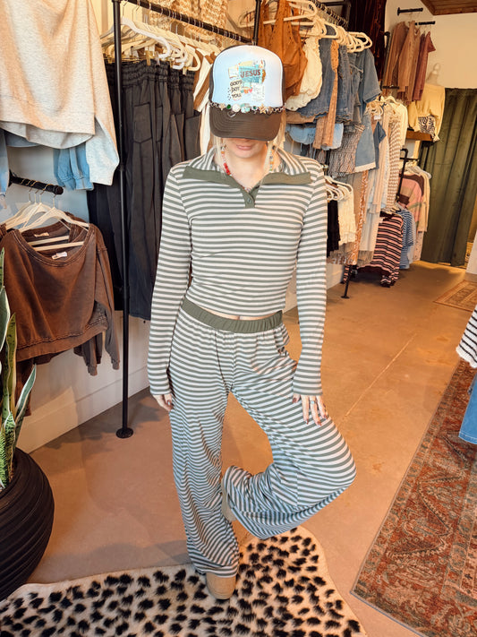 Mock Stripe Lounge Set- Olive