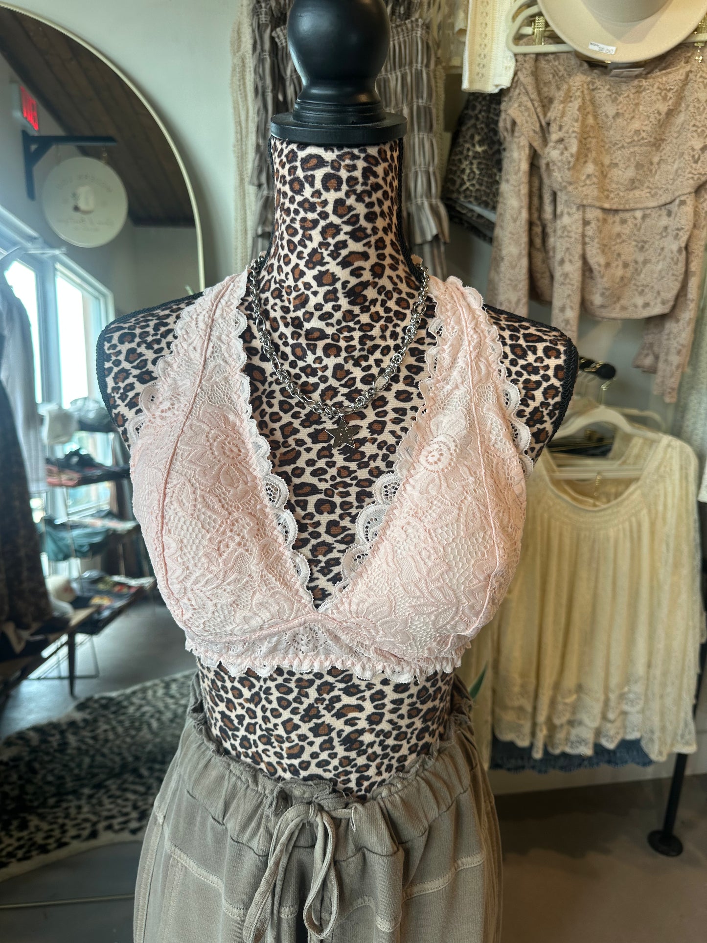 Pink Lace Halter Bralette