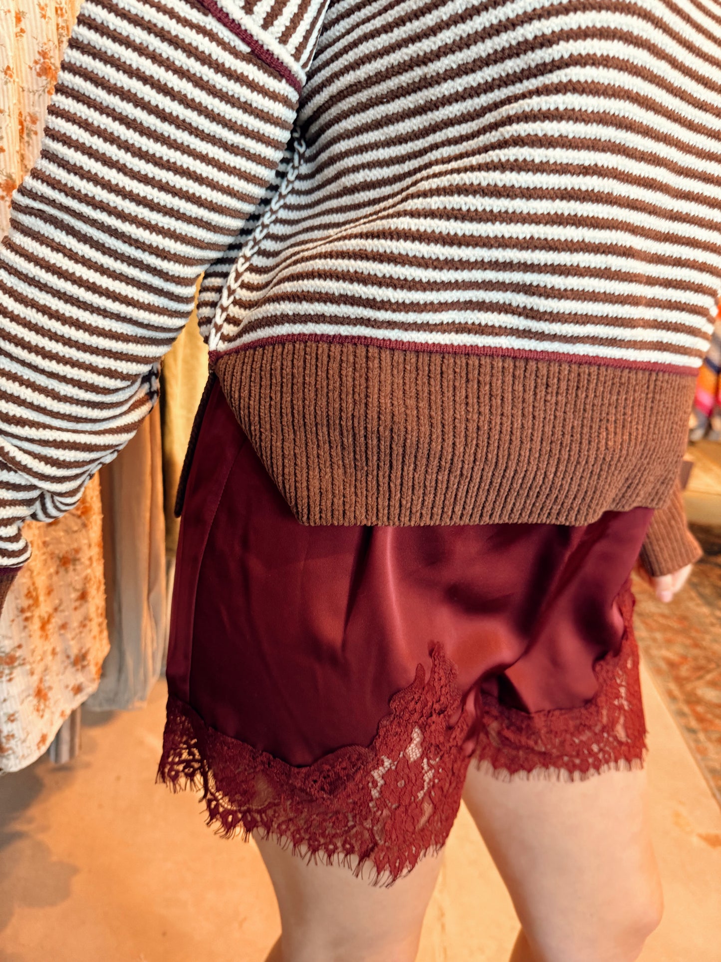 Burgendy Silky Lace Shorts