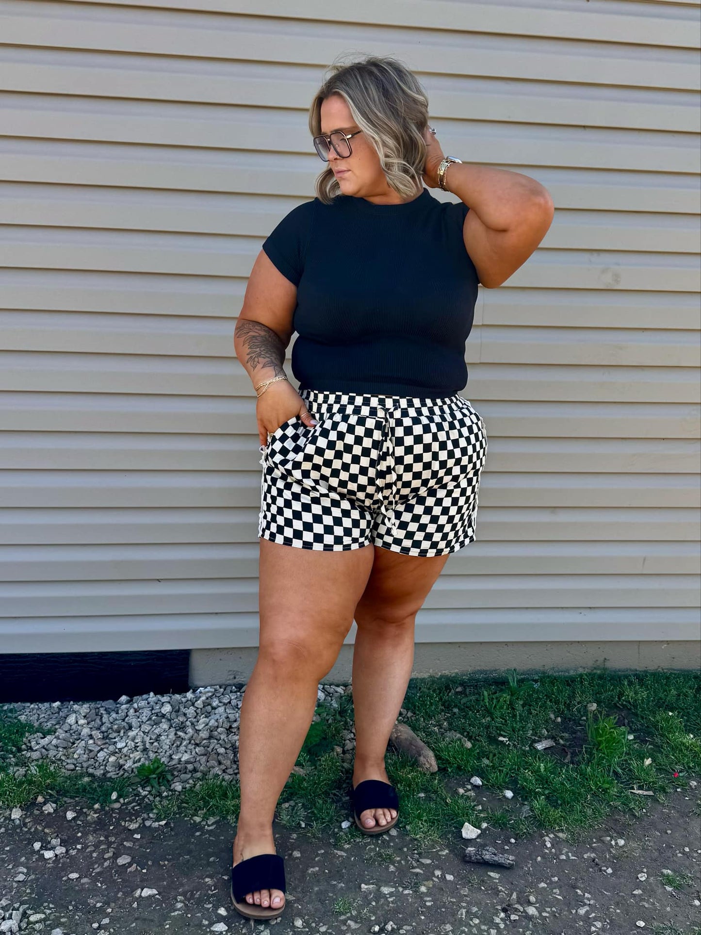 Checkered Lace Trim Shorts