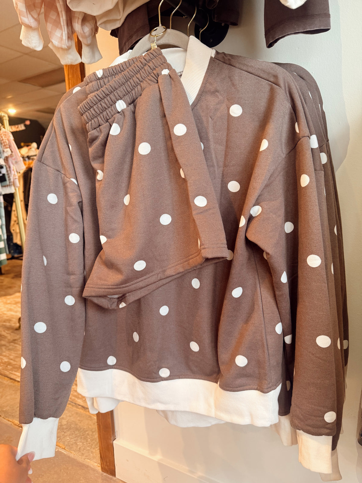 Mocha Dot Mock Neck Set