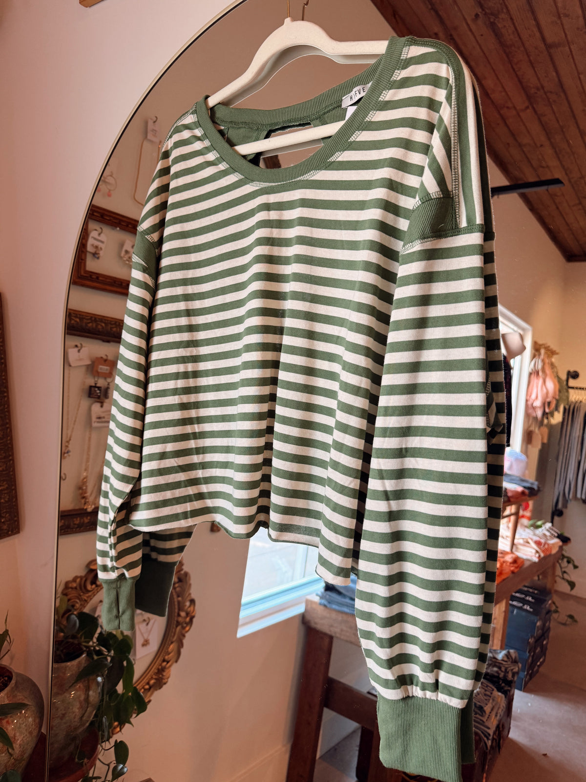 Green Stripe Open Back Top