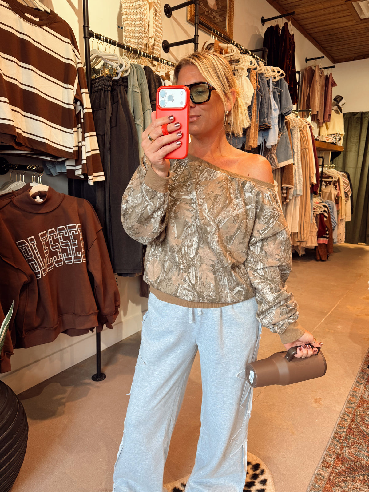 Camo Off Shoulder Top
