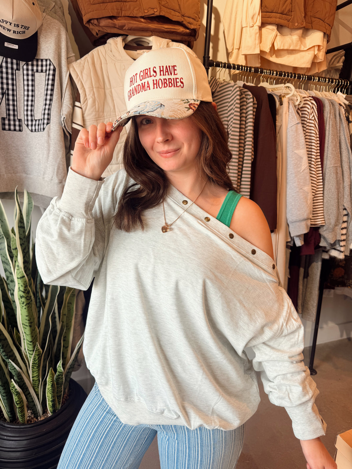 Studded Slouchy Grey Crew