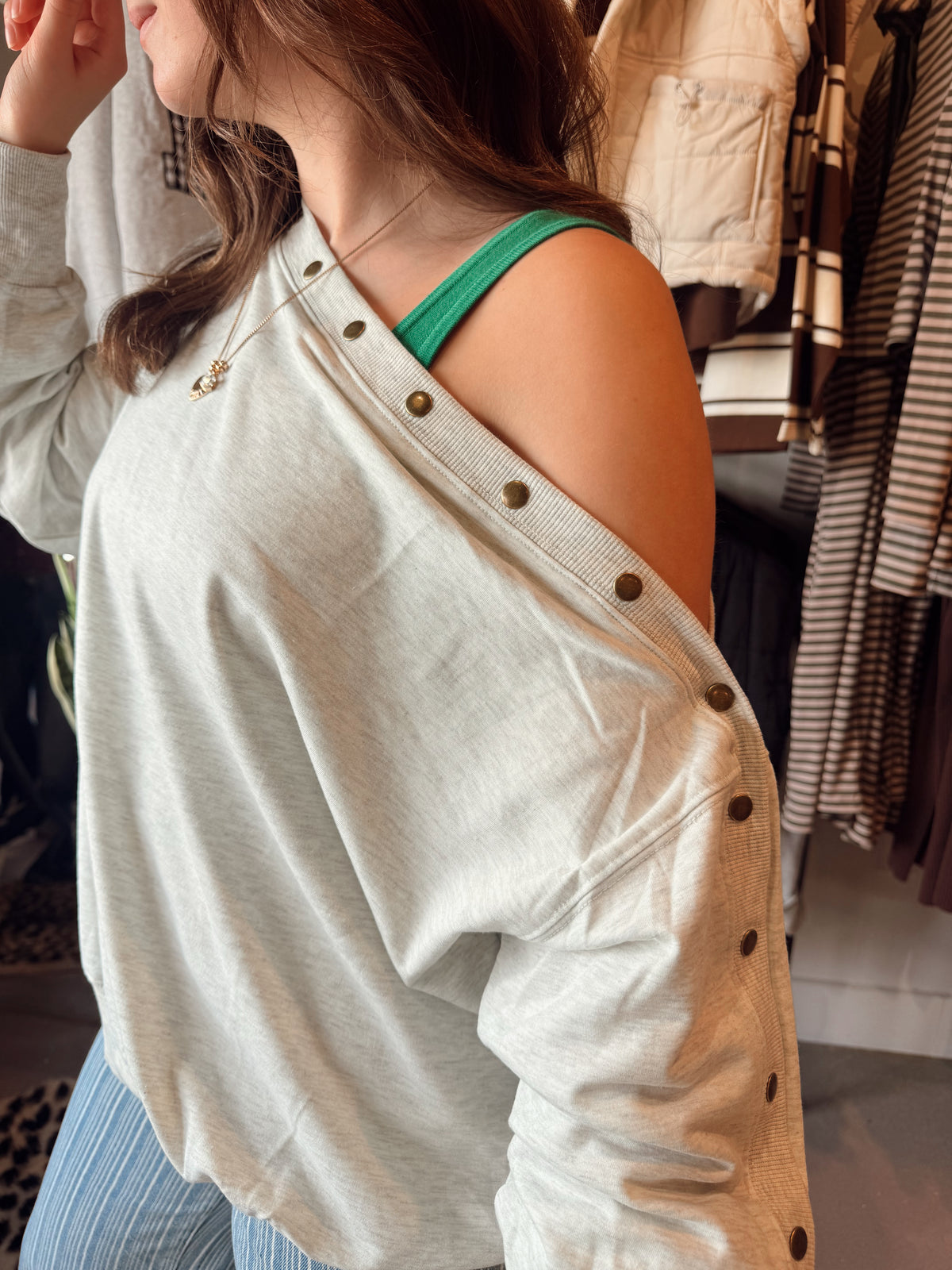 Studded Slouchy Grey Crew