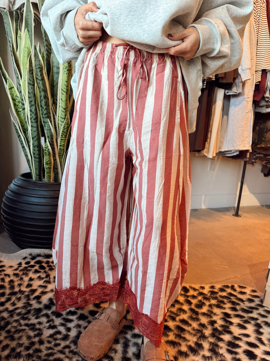 Wine Stripe Lace Pants