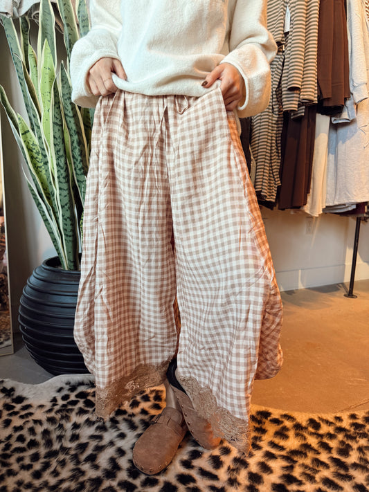 Gingham Lace Wide Leg Pants